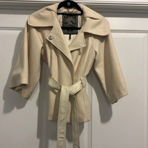 Guess Kimono Cream Peplum Coat with Leather Belt Size XS